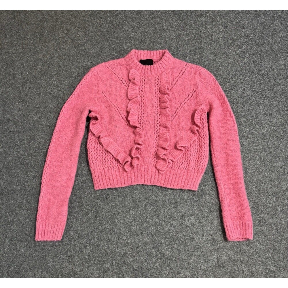 Smythe Alpaca Sweater Size Small Ruffle Knit Pink Crewneck